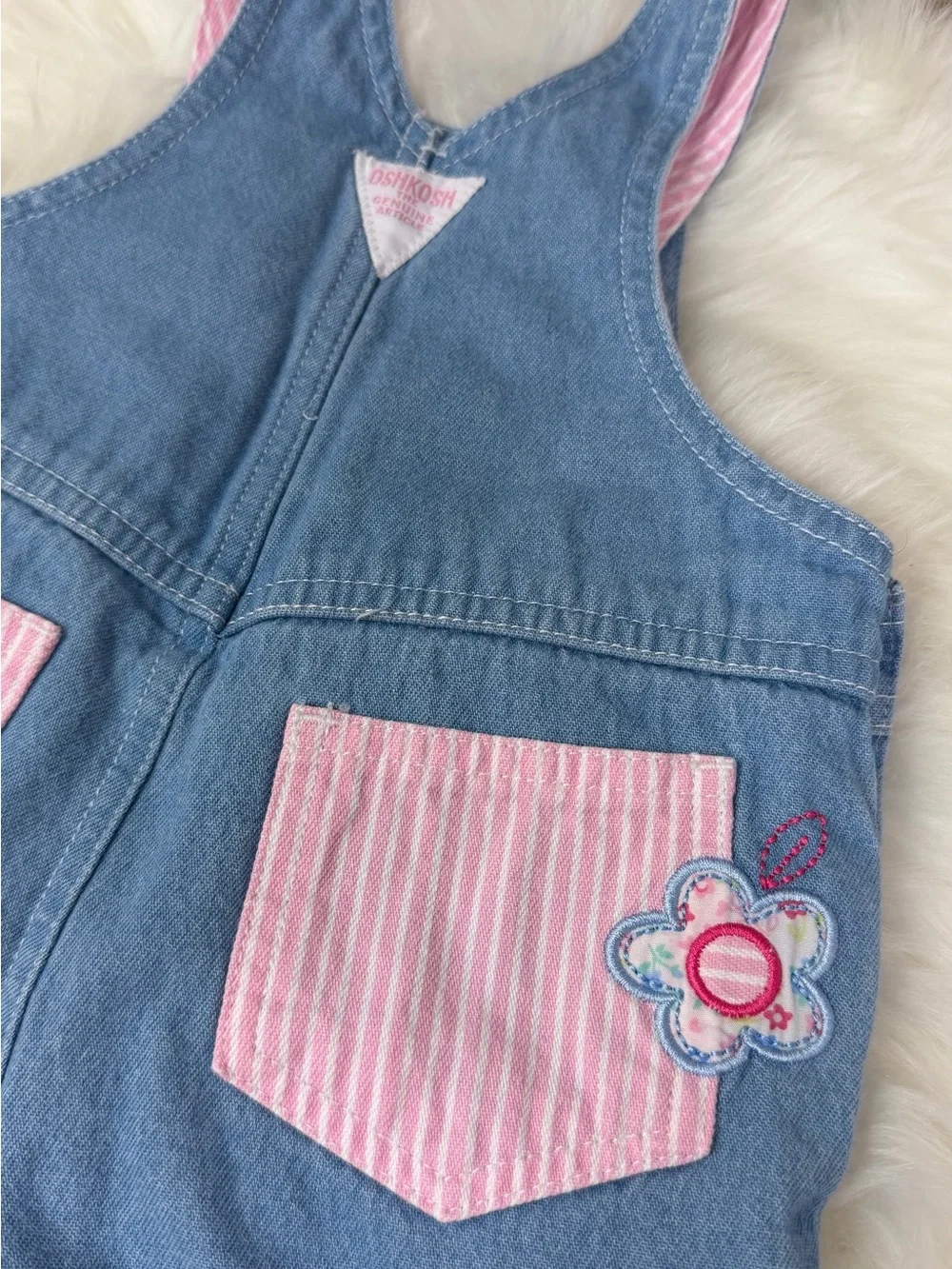 Oshkosh Baby Vintage Y2K Flower Embroidered Girls Overalls Size 3-6 Months